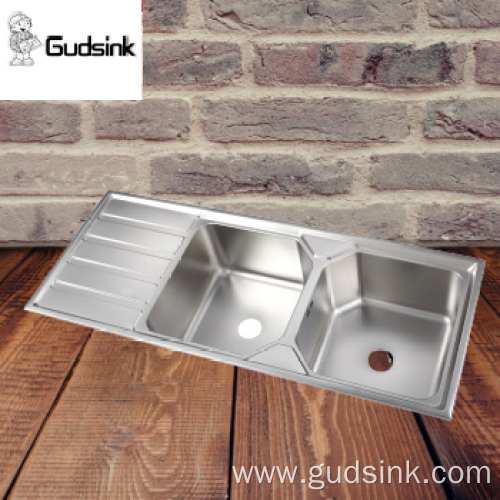 Double big bowl kitchen sink with drainboard